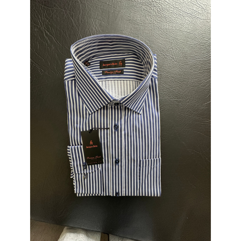 Jacques Britt Custom Fit Dress Shirt Quiet Luxury XL Blue Striped Cotton NWT - Picture 2 of 7